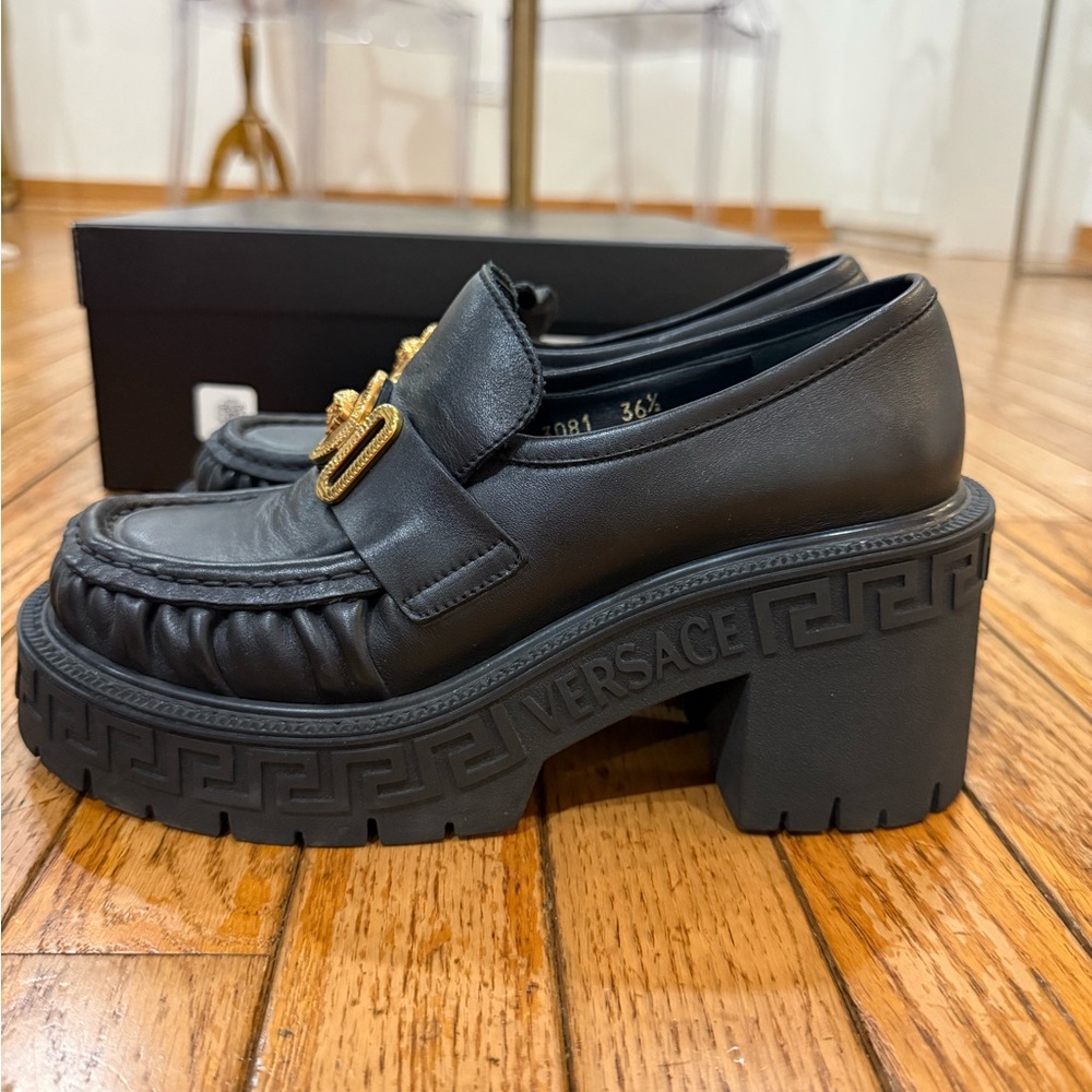 Versace Medusa Aevitas 155mm Platform Loafer Black Gold Size EU 36.5 (US 6.5) - Picture 2 of 5